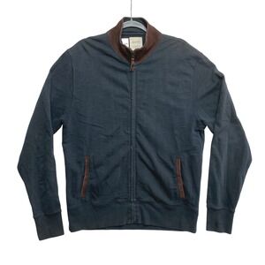 Billy Reid Jacket Mens Large Navy Blue Suede Trim Mock Neck Full Zip